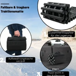 2er-Pack Reifen-Traktionsmatten mit Tasche Notfall-Traktionshilfe Schwarz 98 x 21 x 2,8 cm