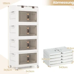 4er-Pack Stapelboxen mit Deckel & Rollen & Türen Faltbare Aufbewahrungsbox Kunststoffbox 210L