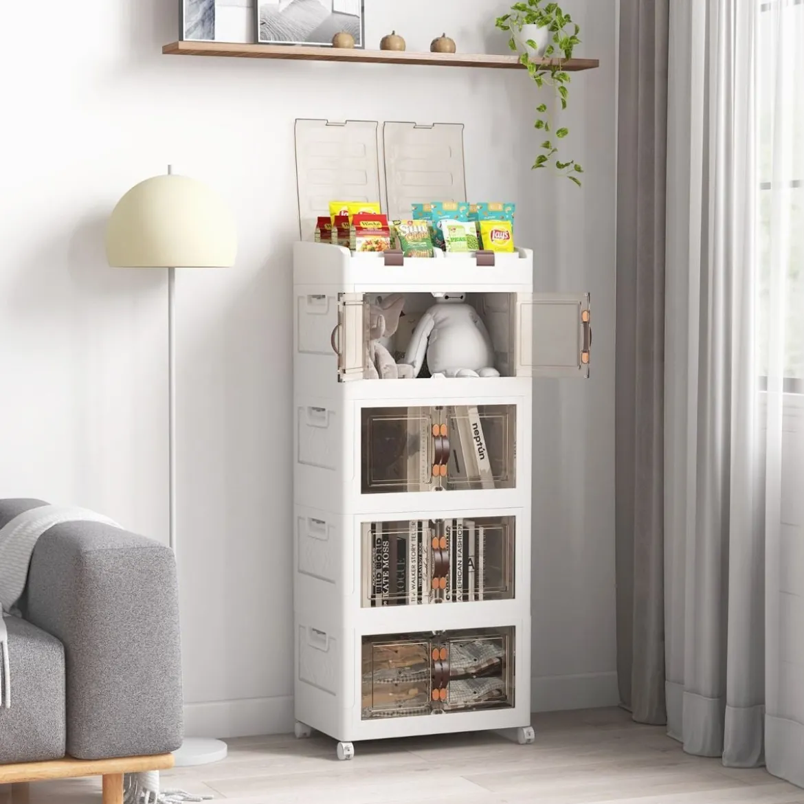 4er-Pack Stapelboxen mit Deckel & Rollen & Türen Faltbare Aufbewahrungsbox Kunststoffbox 210L