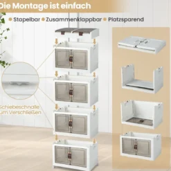 4er-Pack Stapelboxen mit Deckel & Rollen & Türen Faltbare Aufbewahrungsbox Kunststoffbox 210L
