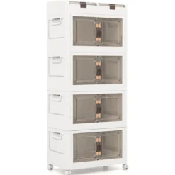 4er-Pack Stapelboxen mit Deckel & Rollen & Türen Faltbare Aufbewahrungsbox Kunststoffbox 210L