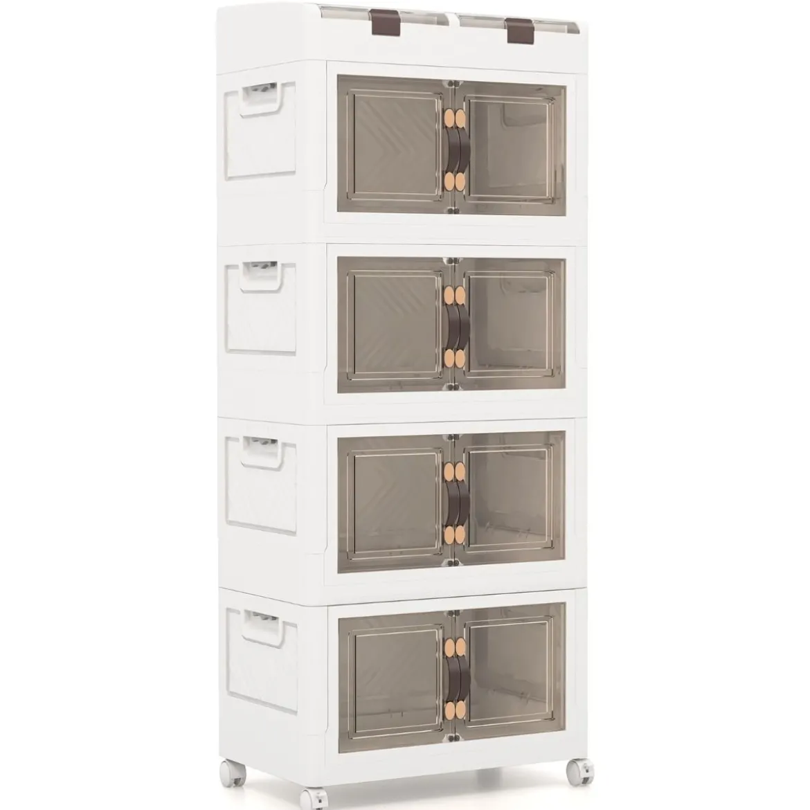 4er-Pack Stapelboxen mit Deckel & Rollen & Türen Faltbare Aufbewahrungsbox Kunststoffbox 210L
