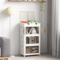 3er-Pack Stapelboxen mit Deckel & Rollen & Türen Faltbare Aufbewahrungsbox Kunststoffbox 160L