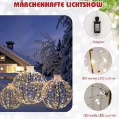 3er-Pack Weihnachtliche LED-Lichtkugeln Runde Weihnachtsbeleuchtung in 3 Größen Golden