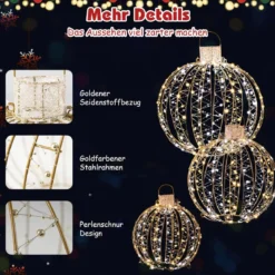 3er-Pack Weihnachtliche LED-Lichtkugeln Runde Weihnachtsbeleuchtung in 3 Größen Golden