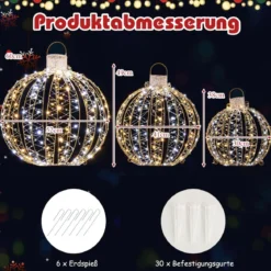 3er-Pack Weihnachtliche LED-Lichtkugeln Runde Weihnachtsbeleuchtung in 3 Größen Golden
