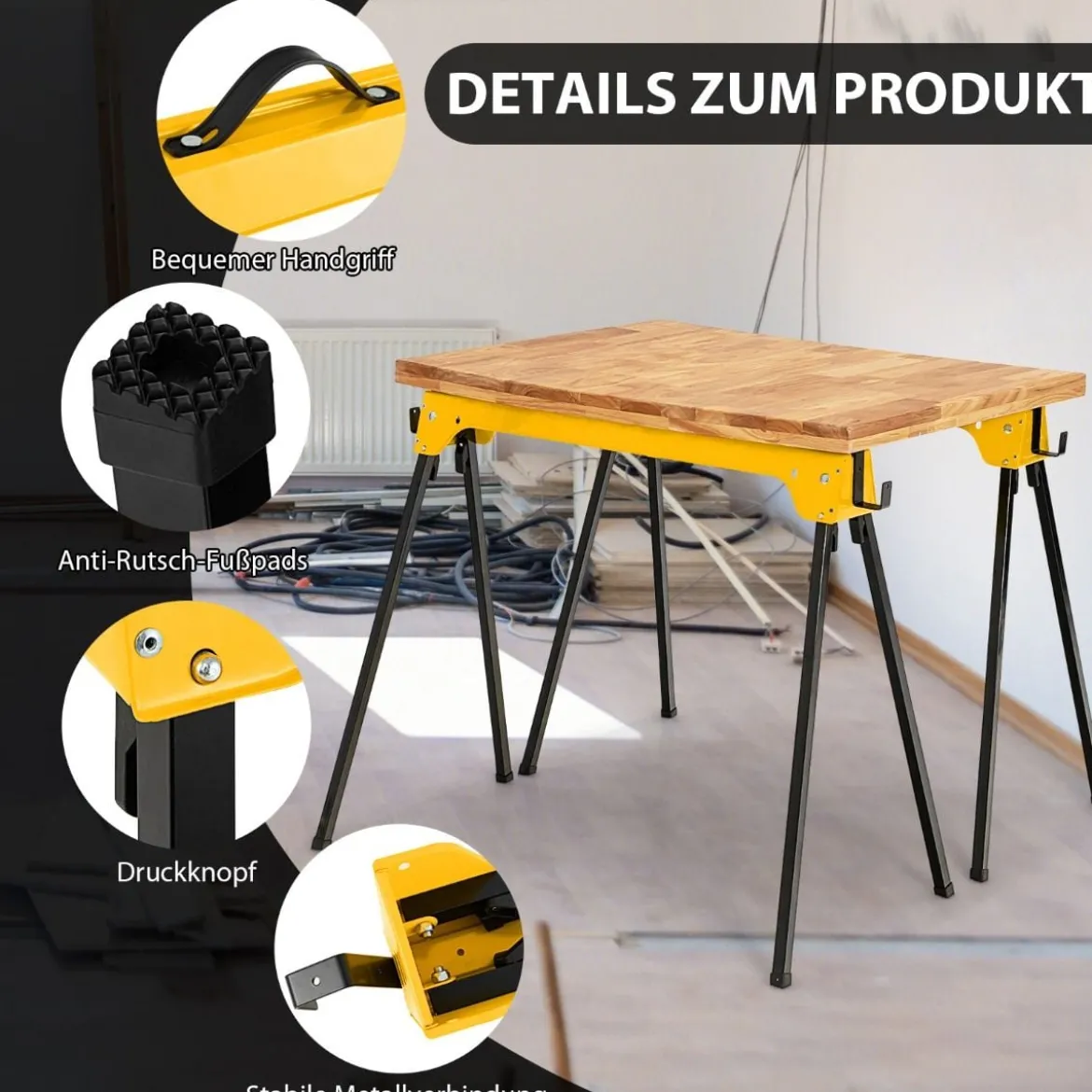 2er-Pack Zusammenklappbare Sägeböcke Kompaktes Elektrowerkzeug-Ständerpaket 92 x 48 x 74 cm