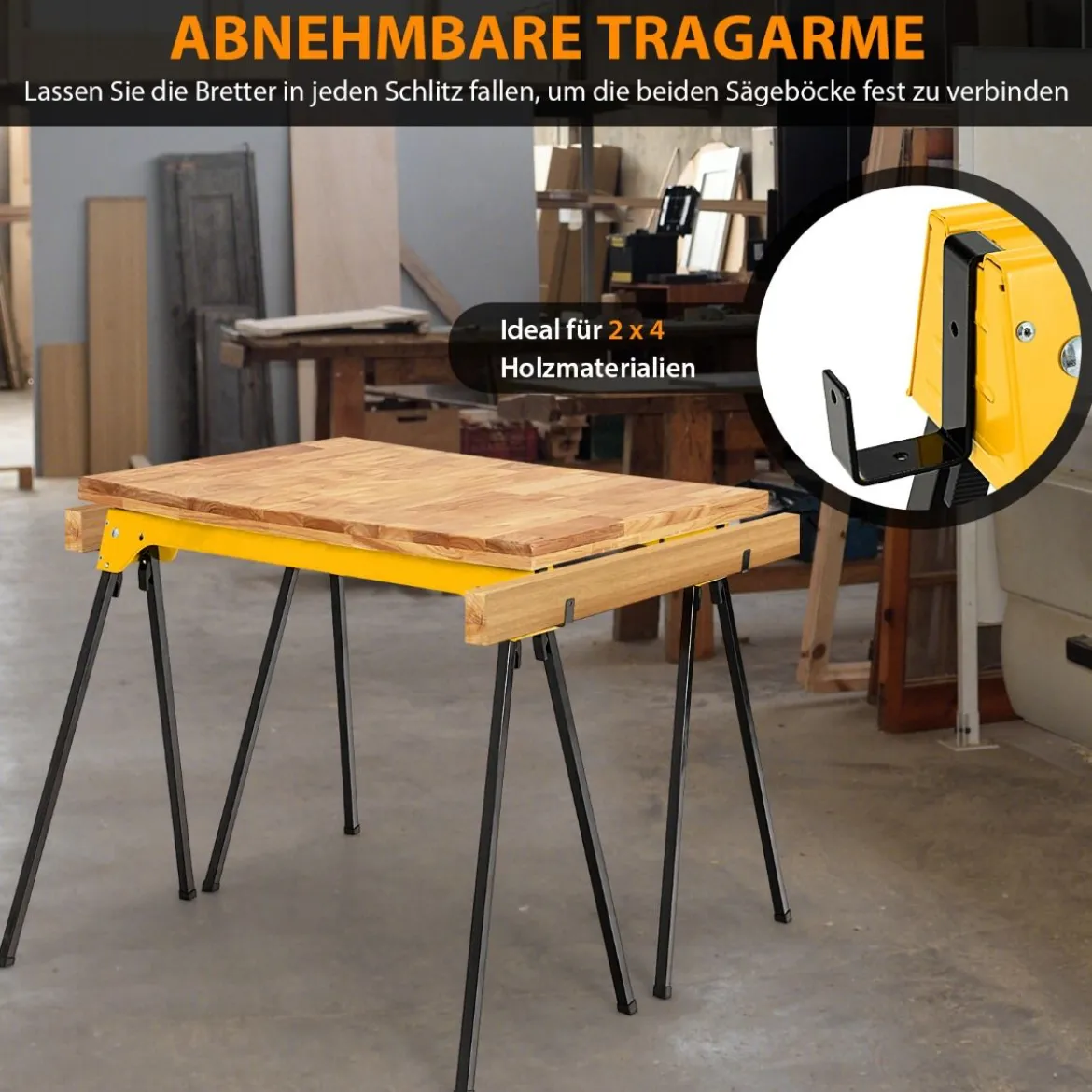 2er-Pack Zusammenklappbare Sägeböcke Kompaktes Elektrowerkzeug-Ständerpaket 92 x 48 x 74 cm