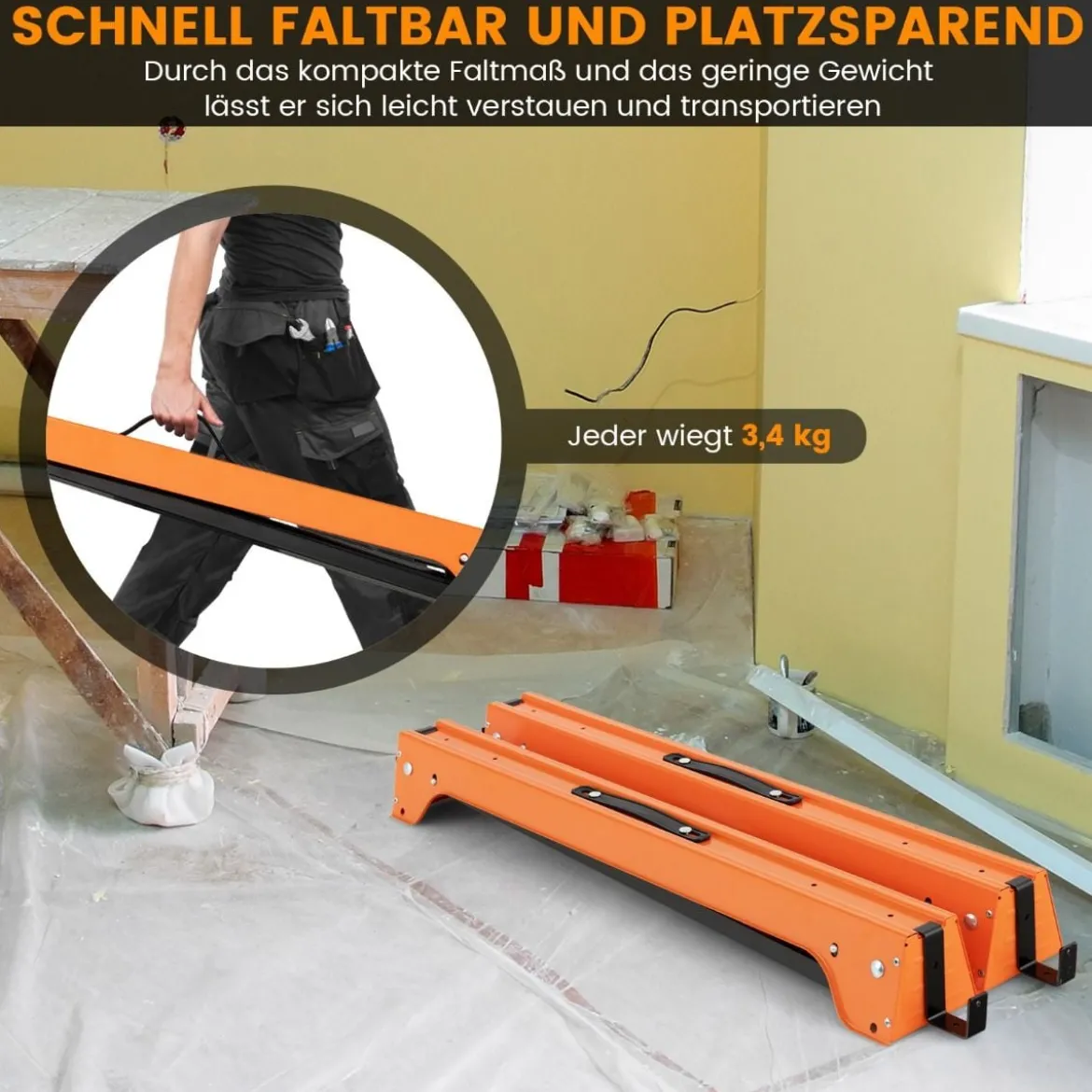 2er-Pack zusammenklappbare Sägeböcke kompaktes Elektrowerkzeug-Ständerpaket Orange