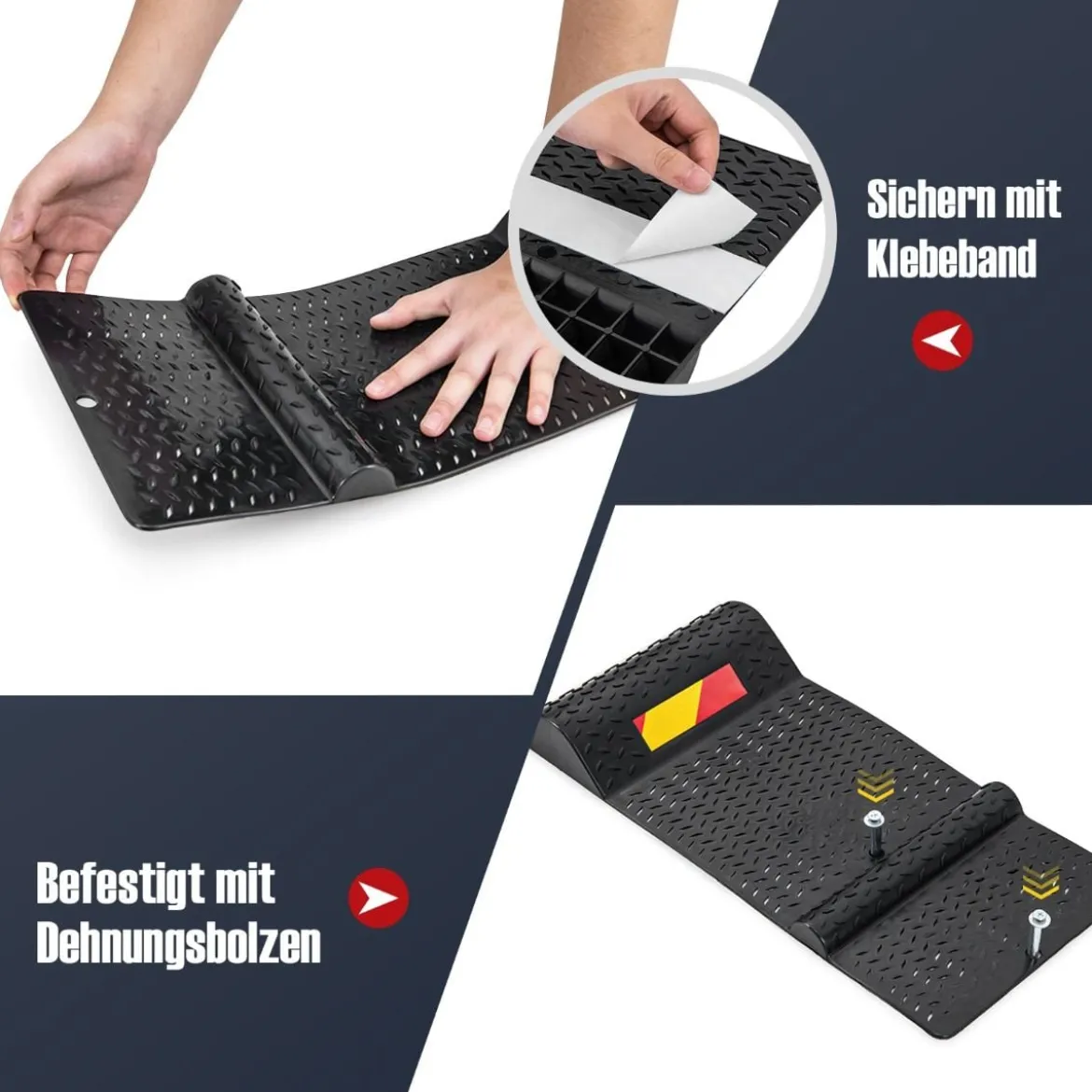 2er Parkmatten mit Bremsschwelle Robuste Einparkhilfe mit Warnstreifen Premium Radstopper
