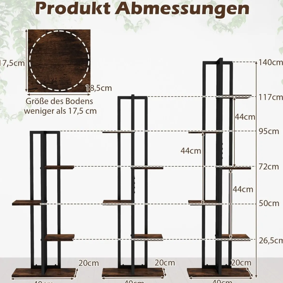 3er Pflanzenständer Set 4+5+6 Etagen Blumenständer aus Holz & Metall Blumenregal