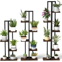 3er Pflanzenständer Set 4+5+6 Etagen Blumenständer aus Holz & Metall Blumenregal