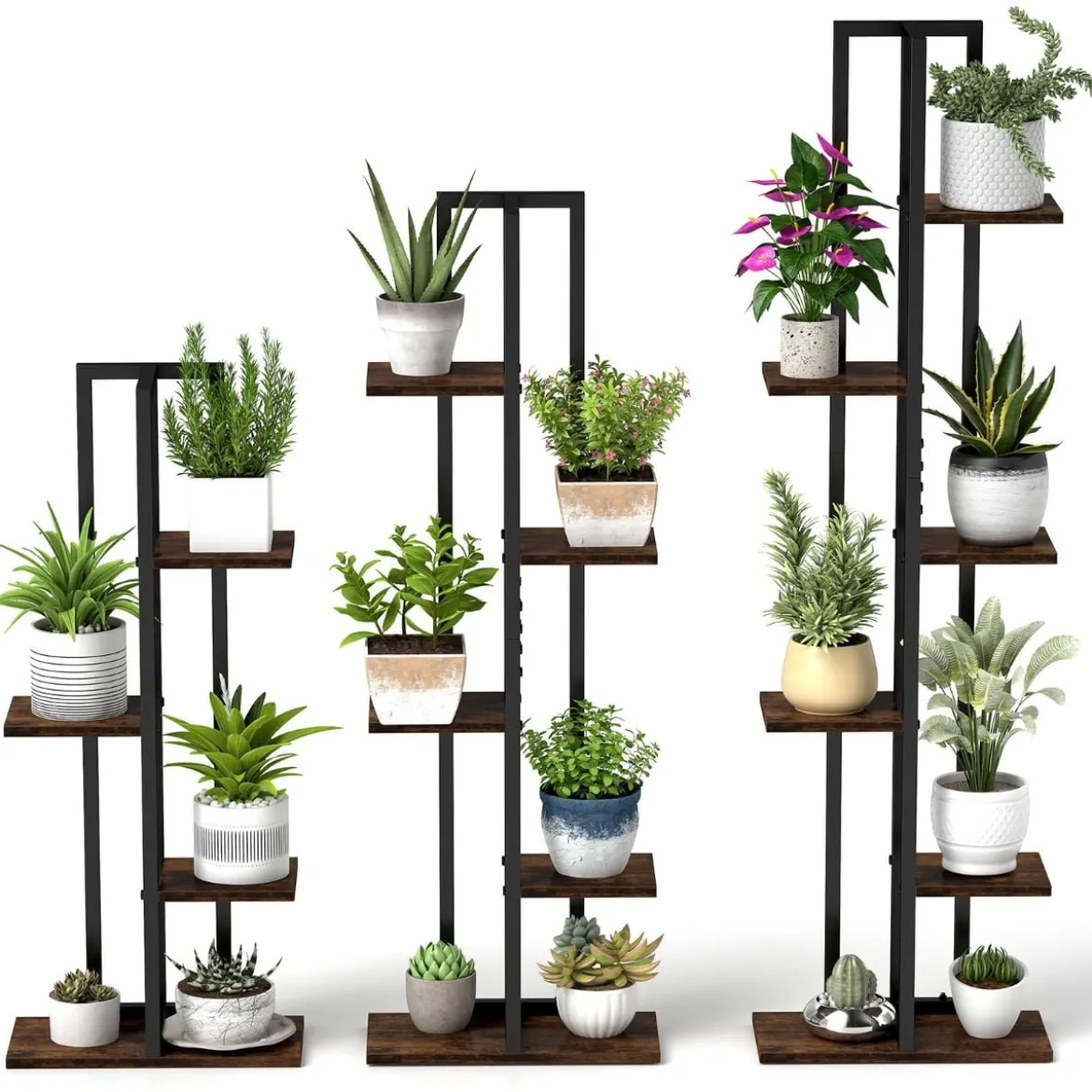 3er Pflanzenständer Set 4+5+6 Etagen Blumenständer aus Holz & Metall Blumenregal
