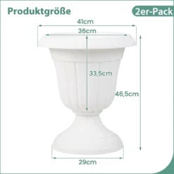 2er Pflanzkübel Blumentöpfe Pflanzgefäße mit Sockelbasis & Abflussloch 46,5 cm Hoch Weiß