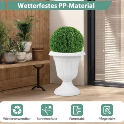2er Pflanzkübel Blumentöpfe Pflanzgefäße mit Sockelbasis & Abflussloch 46,5 cm Hoch Weiß
