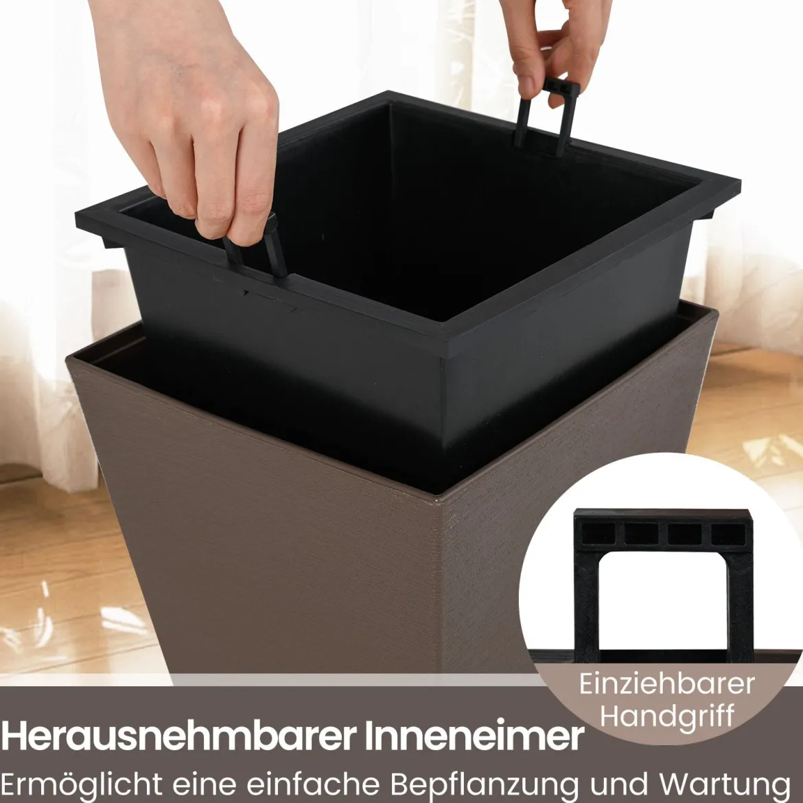 2er Pflanzkübel mit Innentopf Blumentöpfe mit Entwässerungslöchern Wetterfest Braun