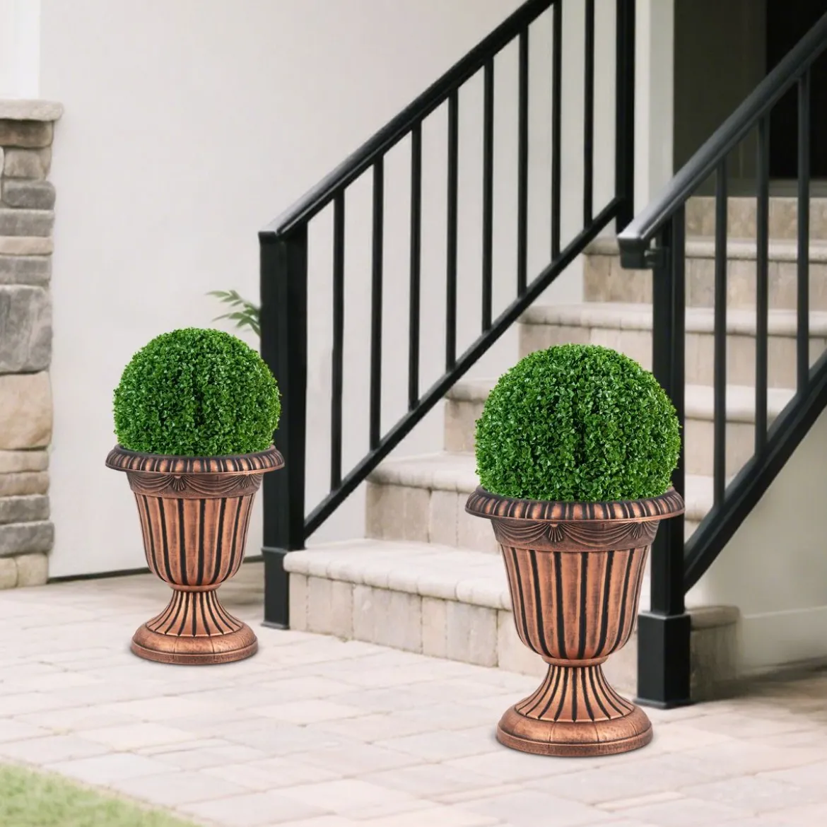 2er Pflanzkübel Pflanzgefäße mit Sockelbasis & Abflussloch Blumentöpfe 46,5 cm Hoch Bronze