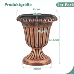 2er Pflanzkübel Pflanzgefäße mit Sockelbasis & Abflussloch Blumentöpfe 46,5 cm Hoch Bronze
