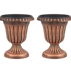 2er Pflanzkübel Pflanzgefäße mit Sockelbasis & Abflussloch Blumentöpfe 46,5 cm Hoch Bronze