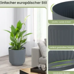 2er Pflanzkübel Pflanzgefäße mit Entwässerungslöchern Dekorative Blumentöpfe Grau