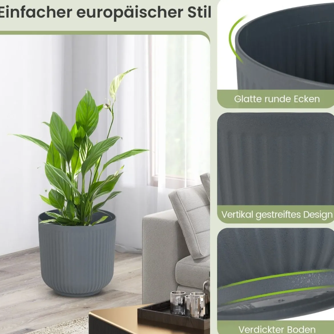 2er Pflanzkübel Pflanzgefäße mit Entwässerungslöchern Dekorative Blumentöpfe Grau