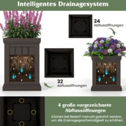 2er Pflanzkübel Quadratisch 48/31,5 cm hoch Pflanzgefäße wetterfest stapelbar Blumentöpfe mit Entwässerungslöchern PP Kunststoff Übertopf Braun
