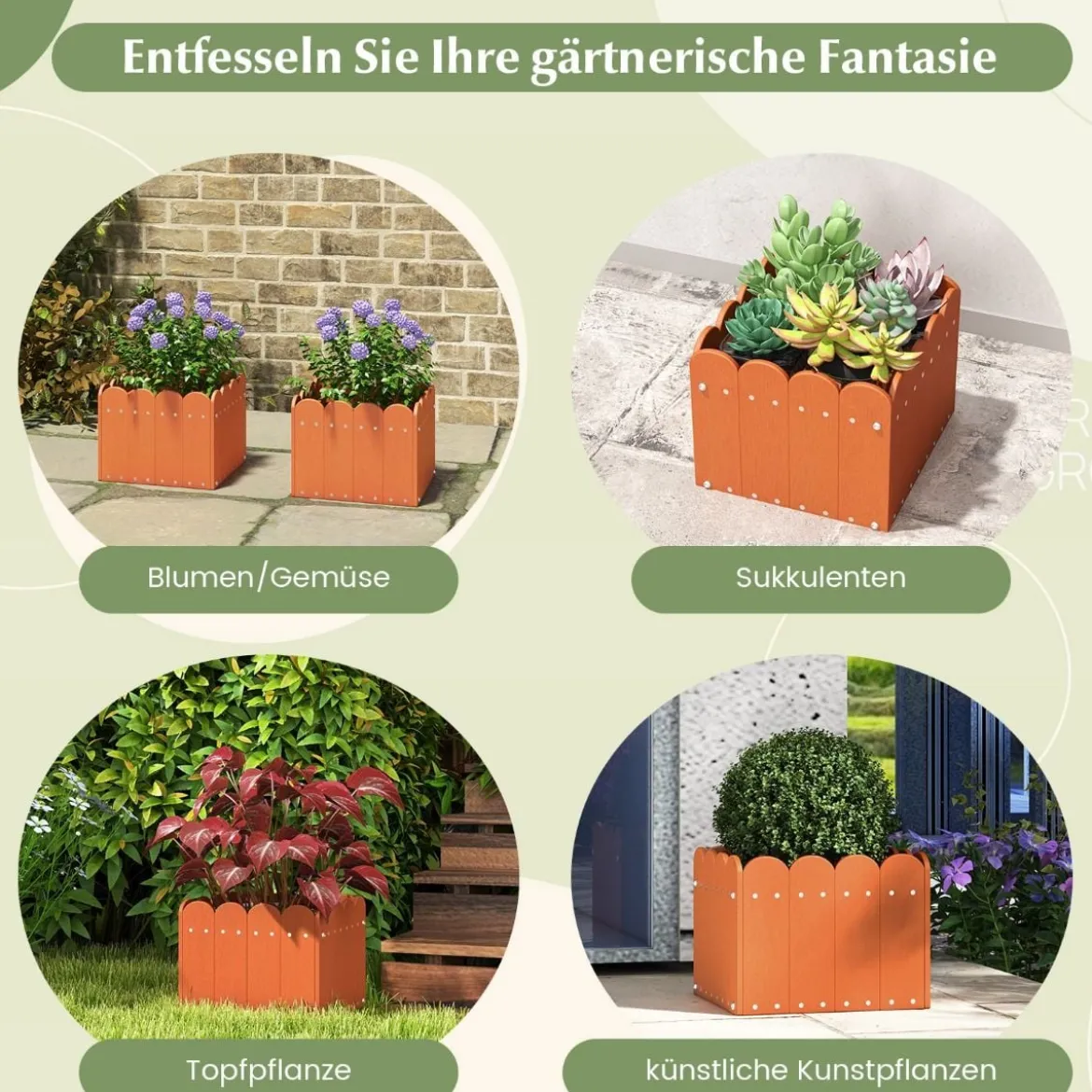 2er Pflanzkübel wetterfest Blumenkübel HDPE Garten Blumenkasten rechteckig 32 x 30 x 25 cm Orange