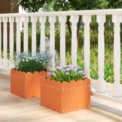 2er Pflanzkübel wetterfest Blumenkübel HDPE Garten Blumenkasten rechteckig 32 x 30 x 25 cm Orange