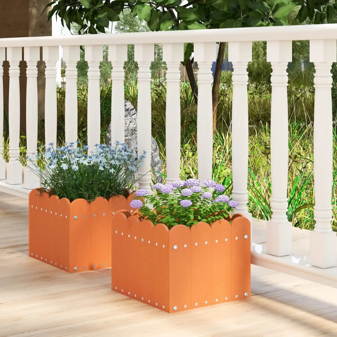 2er Pflanzkübel wetterfest Blumenkübel HDPE Garten Blumenkasten rechteckig 32 x 30 x 25 cm Orange