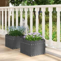 2er Pflanzkübel wetterfest Blumenkübel HDPE Garten Blumenkasten rechteckig 32 x 30 x 25 cm Grau