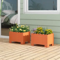 2er Pflanzkübel wetterfest Blumenkübel HDPE Garten Blumenkasten rechteckig 45 x 32 x 30 cm Orange