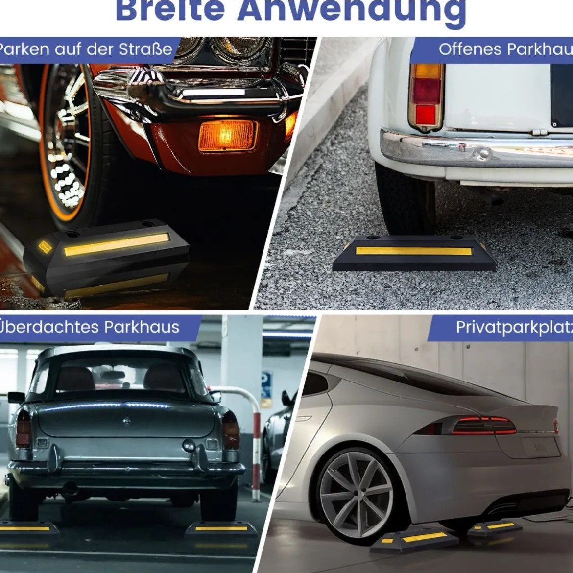 2er Radstopper Parkbegrenzung aus Gummi mit Reflektierenden Streifen LKWs bis 4000 Kg