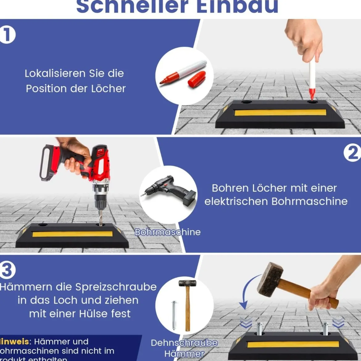 2er Radstopper Parkbegrenzung aus Gummi mit Reflektierenden Streifen LKWs bis 4000 Kg