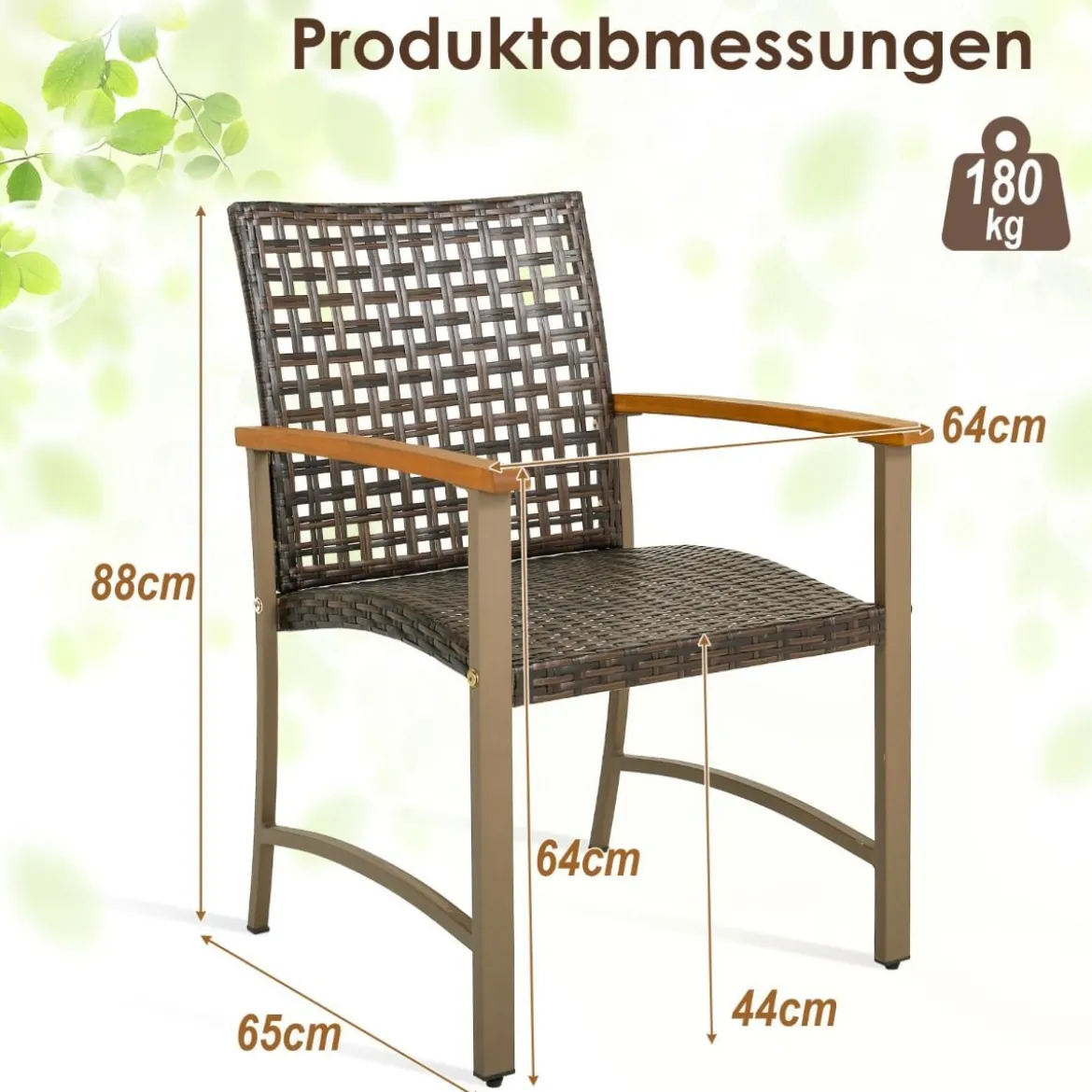 4er Rattan Gartenstuhlset mit Akazienholz-Armlehnen & Metallgestell Terrasse Essstühle