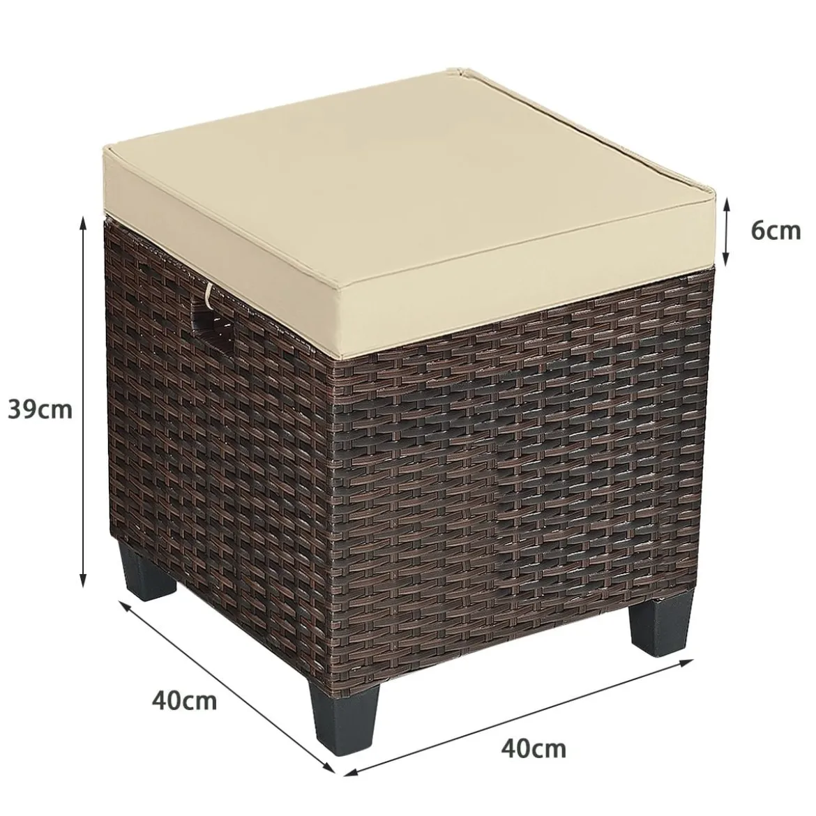 2er Ratten Sitzhocker Garten Hocker Rattan-Ottomanen mit Sitzkissen 40 x 40 x 45 cm Braun + Beige
