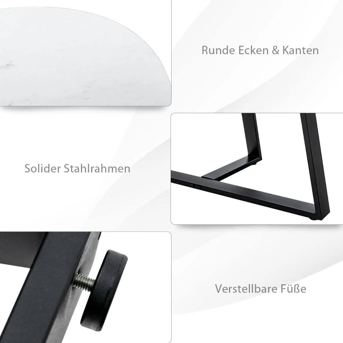 2er Satztisch Set - Couchtisch & Runder Beistelltisch Marmor Optik mit Metallrahmen