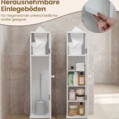 2er Set Badezimmerschrank mit 3 Abnehmbaren Regalen 16cm Breit Toilettenschrank Weiß