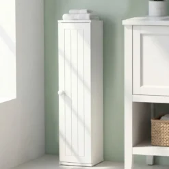 2er Set Badezimmerschrank mit 3 Abnehmbaren Regalen 16cm Breit Toilettenschrank Weiß