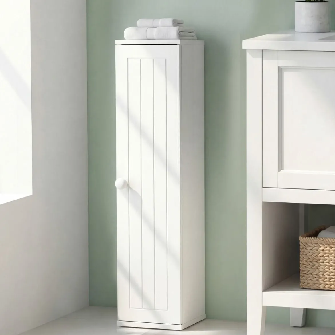 2er Set Badezimmerschrank mit 3 Abnehmbaren Regalen 16cm Breit Toilettenschrank Weiß