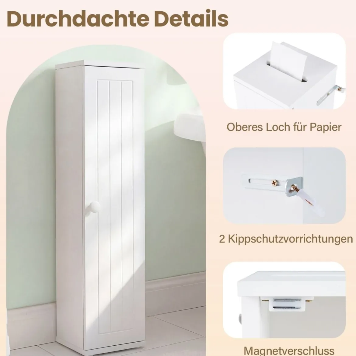 2er Set Badezimmerschrank mit 3 Abnehmbaren Regalen 16cm Breit Toilettenschrank Weiß