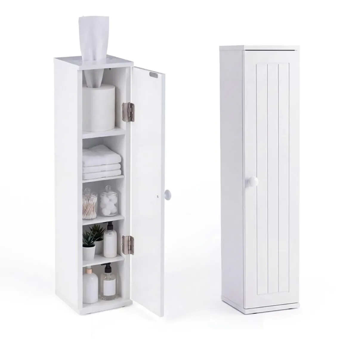 2er Set Badezimmerschrank mit 3 Abnehmbaren Regalen 16cm Breit Toilettenschrank Weiß