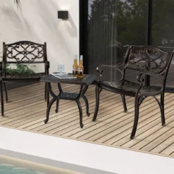 2er Set Balkonstühle aus Aluminiumguss mit Armlehnen Wetterfeste Terrassenstühle Bronze