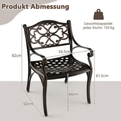 2er Set Balkonstühle aus Aluminiumguss mit Armlehnen Wetterfeste Terrassenstühle Bronze