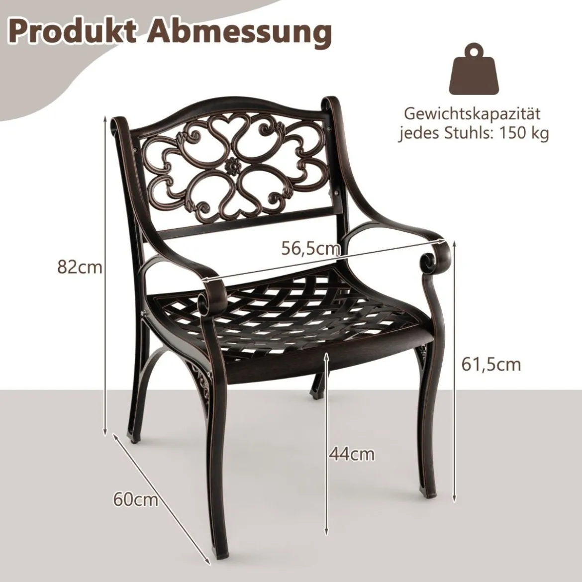 2er Set Balkonstühle aus Aluminiumguss mit Armlehnen Wetterfeste Terrassenstühle Bronze