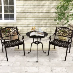 2er Set Balkonstühle aus Aluminiumguss mit Armlehnen Wetterfeste Terrassenstühle Bronze
