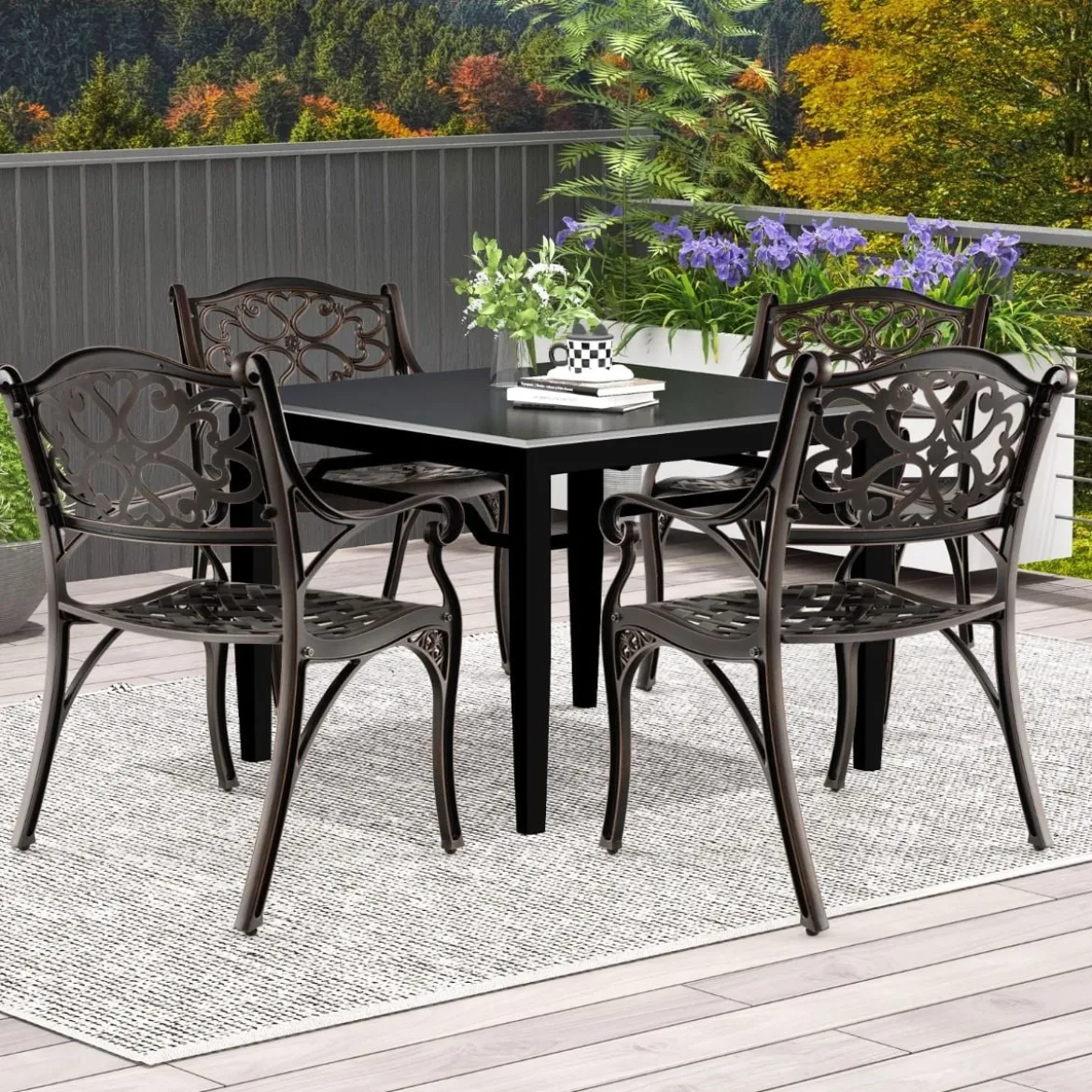 2er Set Balkonstühle aus Aluminiumguss mit Armlehnen Wetterfeste Terrassenstühle Bronze