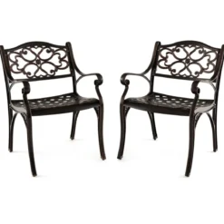 2er Set Balkonstühle aus Aluminiumguss mit Armlehnen Wetterfeste Terrassenstühle Bronze
