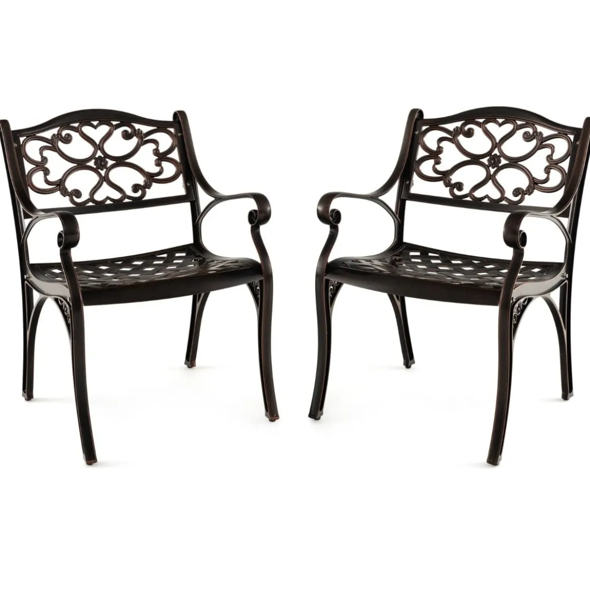 2er Set Balkonstühle aus Aluminiumguss mit Armlehnen Wetterfeste Terrassenstühle Bronze