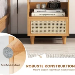 2er Set Bambus Nachttisch mit Schublade Beistelltisch mit Verstecktem Stauraum Natur