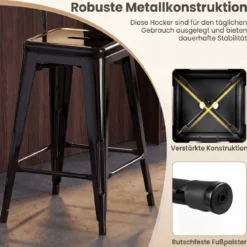 4er Set Barhocker aus Metall Stapelbar mit Abnehmbarer Rückenlehne 44,5 x 45,5 x 103 cm